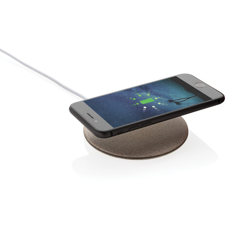 5W Weizenstroh Wireless Charger khaki bedrucken, Art.-Nr. P308.729
