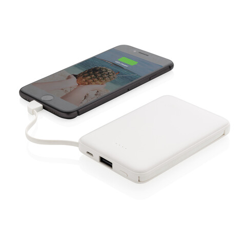 5.000 mAh Powerbank mit integriertem Kabel weiß bedrucken, Art.-Nr. P322.083