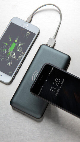10.000 mAh FastCharging 10W Wireless Powerbank mit PD grau bedrucken, Art.-Nr. P322.142
