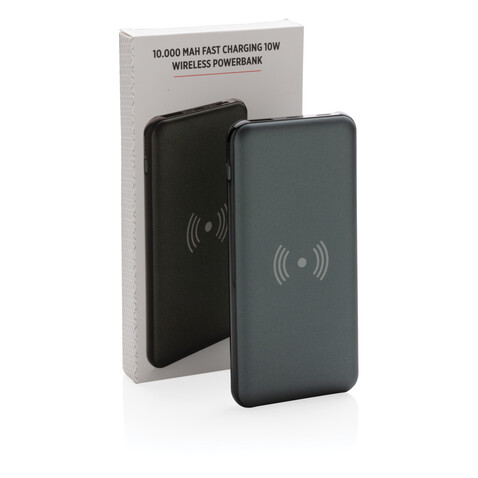 10.000 mAh FastCharging 10W Wireless Powerbank mit PD grau bedrucken, Art.-Nr. P322.142