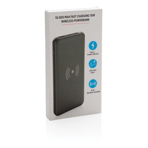10.000 mAh FastCharging 10W Wireless Powerbank mit PD grau bedrucken, Art.-Nr. P322.142