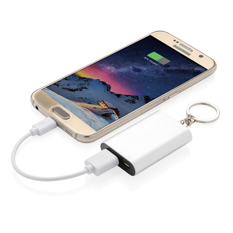 1.000 mAh Schlüsselanhänger Powerbank silber bedrucken, Art.-Nr. P324.190