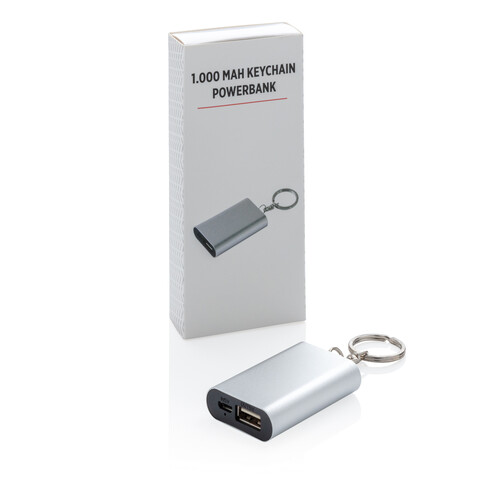 1.000 mAh Schlüsselanhänger Powerbank silber bedrucken, Art.-Nr. P324.190