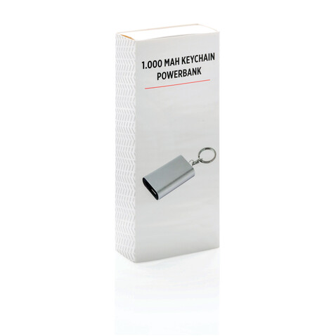 1.000 mAh Schlüsselanhänger Powerbank silber bedrucken, Art.-Nr. P324.190