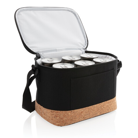Two-Tone Kühltasche mit Korkdetails schwarz bedrucken, Art.-Nr. P422.261