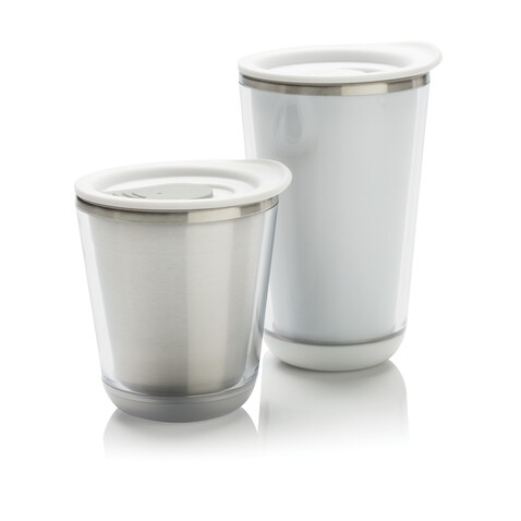Dia Becher weiß, grau bedrucken, Art.-Nr. P432.023