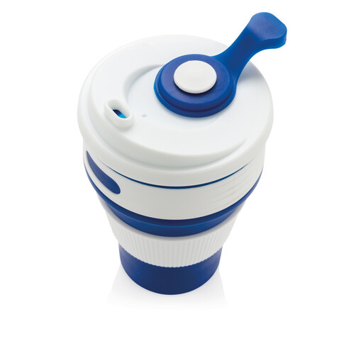 faltbarer Silikon-Becher blau bedrucken, Art.-Nr. P432.605