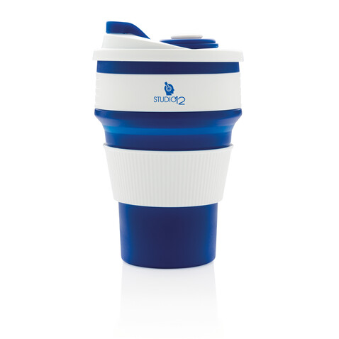 faltbarer Silikon-Becher blau bedrucken, Art.-Nr. P432.605