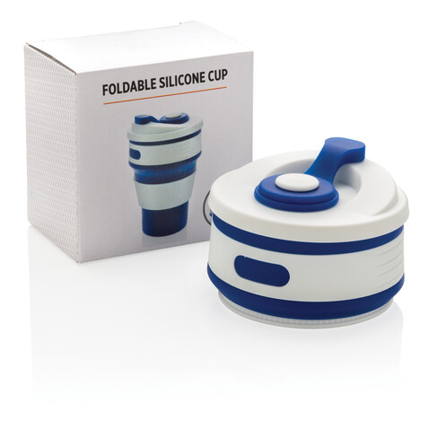 faltbarer Silikon-Becher blau bedrucken, Art.-Nr. P432.605