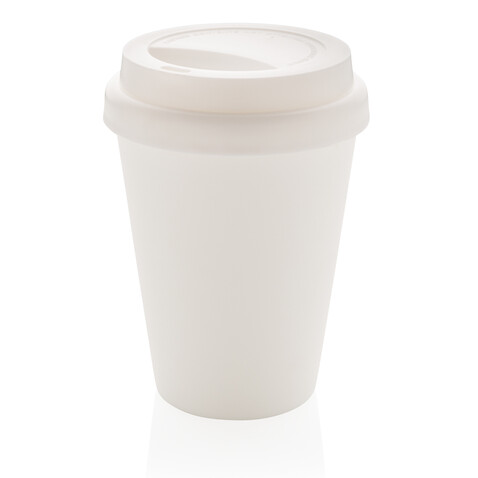 Wiederverwendbarer doppelwandiger Kaffeebecher 300ml weiß bedrucken, Art.-Nr. P432.693