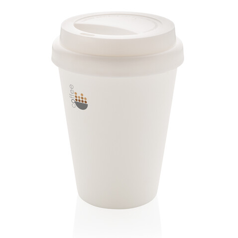 Wiederverwendbarer doppelwandiger Kaffeebecher 300ml weiß bedrucken, Art.-Nr. P432.693