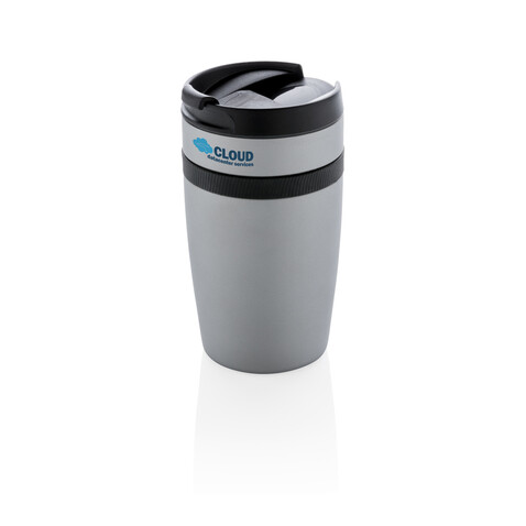 Sierra auslaufsicherer Vakuum-Becher silber, schwarz bedrucken, Art.-Nr. P432.802