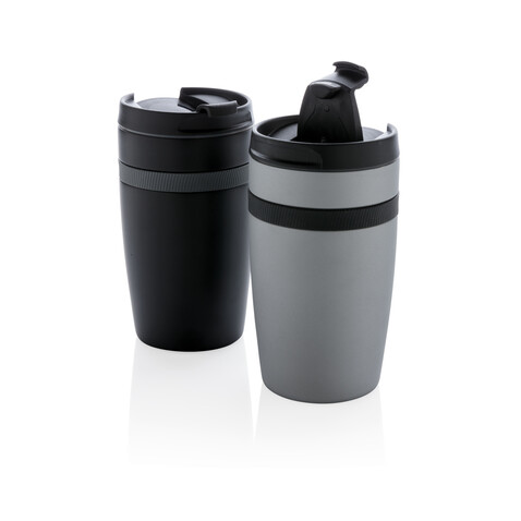 Sierra auslaufsicherer Vakuum-Becher silber, schwarz bedrucken, Art.-Nr. P432.802