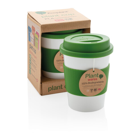ECO PLA Kaffeebecher grün, weiß bedrucken, Art.-Nr. P432.887
