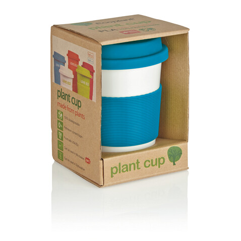 ECO PLA Kaffeebecher blau, weiß bedrucken, Art.-Nr. P432.885