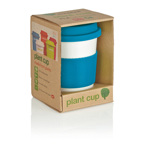 ECO PLA Kaffeebecher blau, weiß bedrucken, Art.-Nr. P432.885