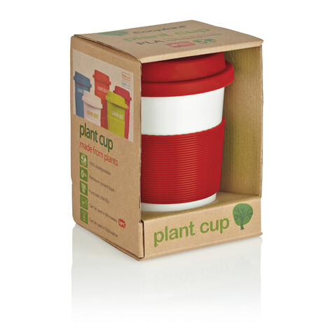 ECO PLA Kaffeebecher rot, weiß bedrucken, Art.-Nr. P432.884