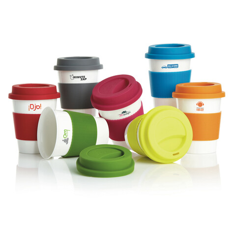 ECO PLA Kaffeebecher rot, weiß bedrucken, Art.-Nr. P432.884