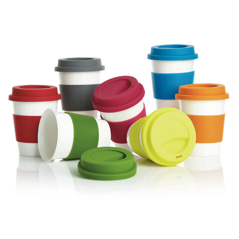 ECO PLA Kaffeebecher rot, weiß bedrucken, Art.-Nr. P432.884