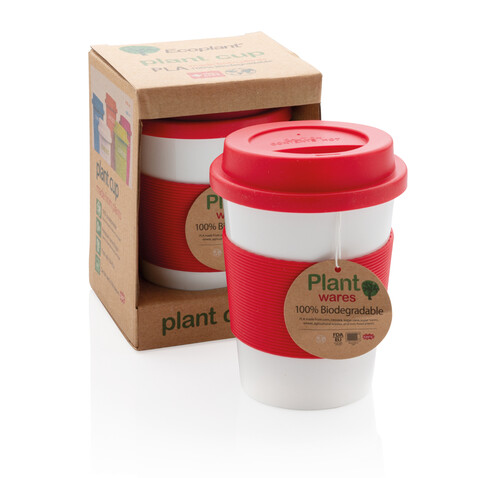ECO PLA Kaffeebecher rot, weiß bedrucken, Art.-Nr. P432.884