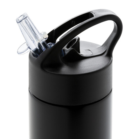 Sport Edelstahlflasche mit Trinkvorrichtung schwarz bedrucken, Art.-Nr. P433.161