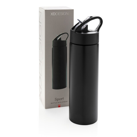 Sport Edelstahlflasche mit Trinkvorrichtung schwarz bedrucken, Art.-Nr. P433.161