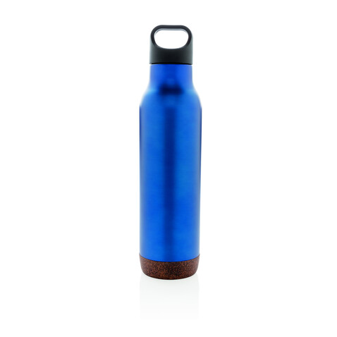 Auslaufsichere Vakuum-Flasche mit Kork blau bedrucken, Art.-Nr. P433.285