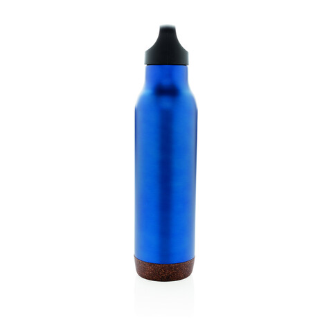 Auslaufsichere Vakuum-Flasche mit Kork blau bedrucken, Art.-Nr. P433.285