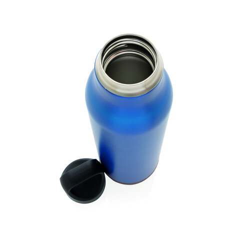 Auslaufsichere Vakuum-Flasche mit Kork blau bedrucken, Art.-Nr. P433.285