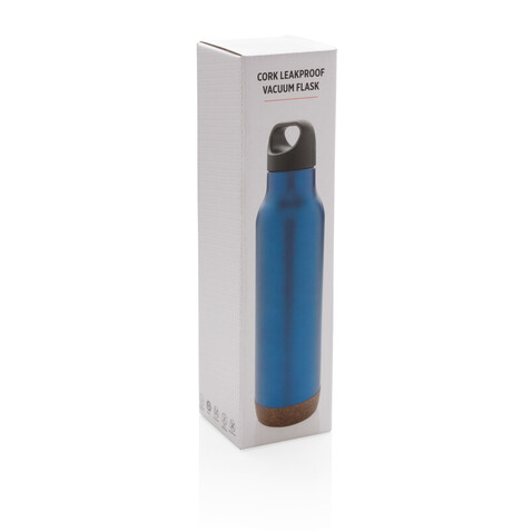 Auslaufsichere Vakuum-Flasche mit Kork blau bedrucken, Art.-Nr. P433.285