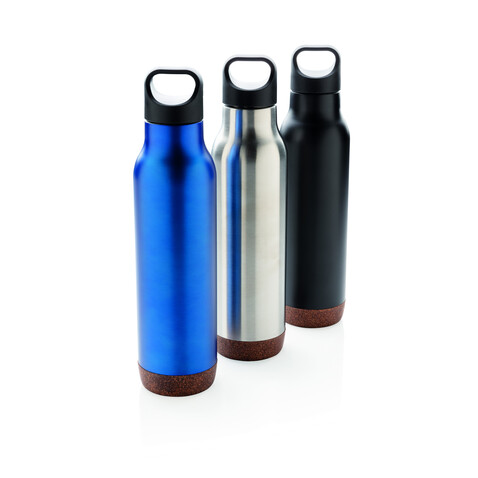 Auslaufsichere Vakuum-Flasche mit Kork blau bedrucken, Art.-Nr. P433.285