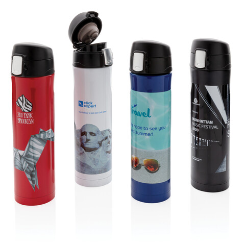 Easy Lock Vakuum Flasche rot, schwarz bedrucken, Art.-Nr. P433.994