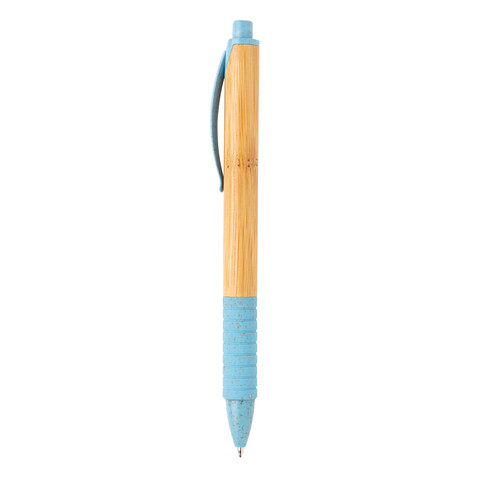 Bambus &amp; Weizenstroh Stift blau bedrucken, Art.-Nr. P610.535