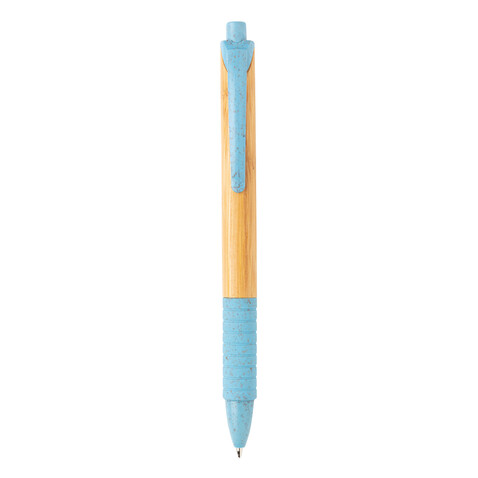 Bambus &amp; Weizenstroh Stift blau bedrucken, Art.-Nr. P610.535