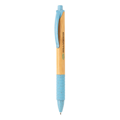 Bambus &amp; Weizenstroh Stift blau bedrucken, Art.-Nr. P610.535