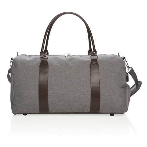 Wochenendtasche mit USB A-Ausgang grau bedrucken, Art.-Nr. P707.052