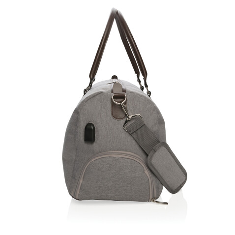 Wochenendtasche mit USB A-Ausgang grau bedrucken, Art.-Nr. P707.052
