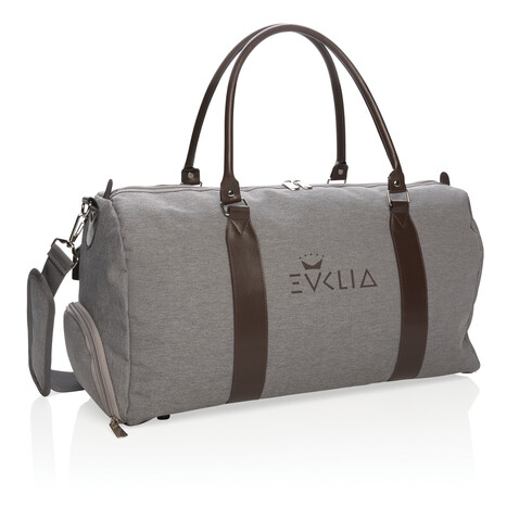 Wochenendtasche mit USB A-Ausgang grau bedrucken, Art.-Nr. P707.052