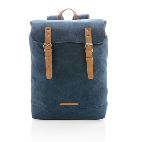 Canvas Laptop-Rucksack, PVC-frei blau bedrucken, Art.-Nr. P762.465