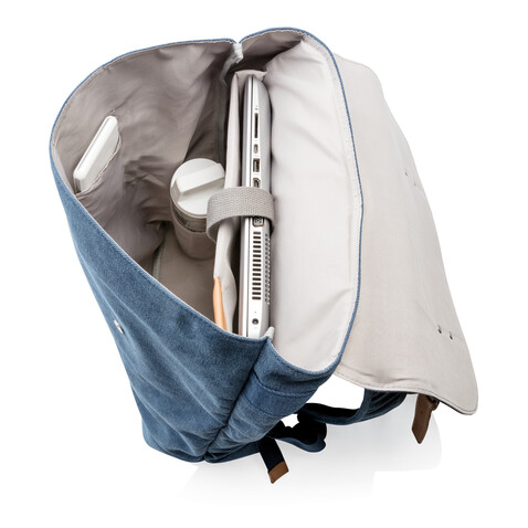 Canvas Laptop-Rucksack, PVC-frei blau bedrucken, Art.-Nr. P762.465