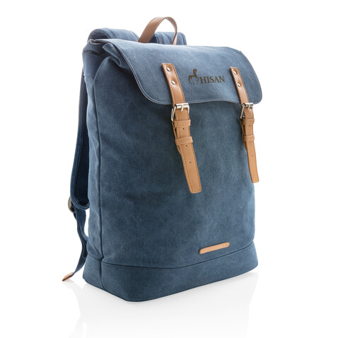Canvas Laptop-Rucksack, PVC-frei blau bedrucken, Art.-Nr. P762.465