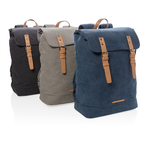 Canvas Laptop-Rucksack, PVC-frei blau bedrucken, Art.-Nr. P762.465