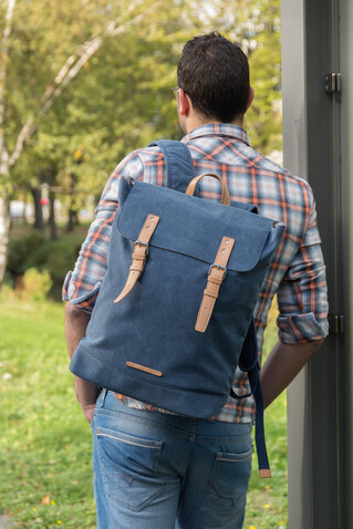 Canvas Laptop-Rucksack, PVC-frei blau bedrucken, Art.-Nr. P762.465