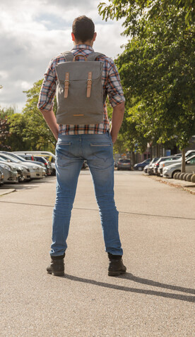 Canvas Laptop-Rucksack, PVC-frei grau bedrucken, Art.-Nr. P762.462