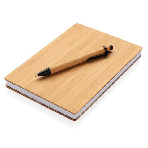 A5 Bambus Notizbuch &amp; Stift braun bedrucken, Art.-Nr. P772.159