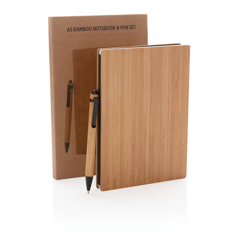 A5 Bambus Notizbuch &amp; Stift braun bedrucken, Art.-Nr. P772.159