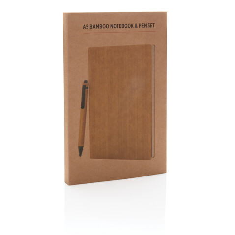 A5 Bambus Notizbuch &amp; Stift braun bedrucken, Art.-Nr. P772.159