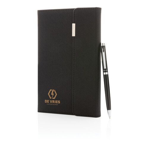 Swiss Peak Deluxe A5 Notizbuch mit Stift schwarz bedrucken, Art.-Nr. P772.921