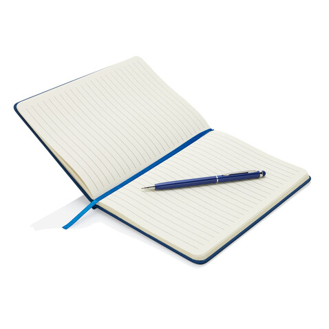 Basic Hardcover PU A5 Notizbuch mit Stylus-Stift navy blau bedrucken, Art.-Nr. P773.315