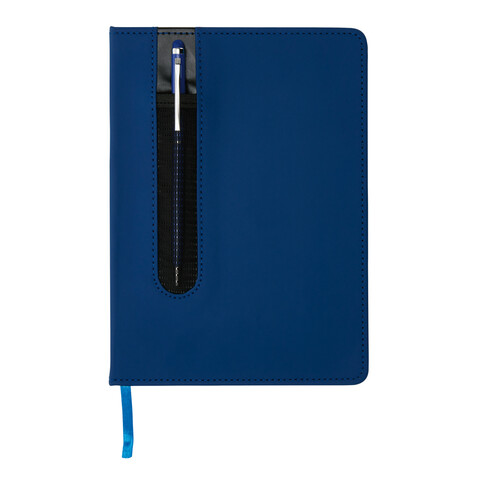 Basic Hardcover PU A5 Notizbuch mit Stylus-Stift navy blau bedrucken, Art.-Nr. P773.315